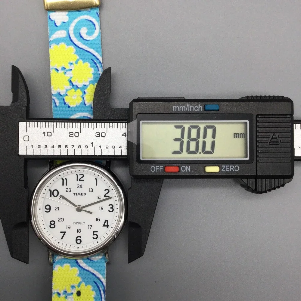 Timex Womens Watch 38mm White Dial Blue Floral Nylon Band Indiglo TW2R24000 - Picture 12 of 15